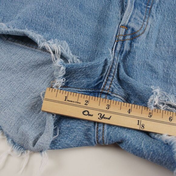 Levis 501 Original Fit High Rise Light Wash Distressed Blue Denim Shorts Sz 31 - Picture 6 of 10